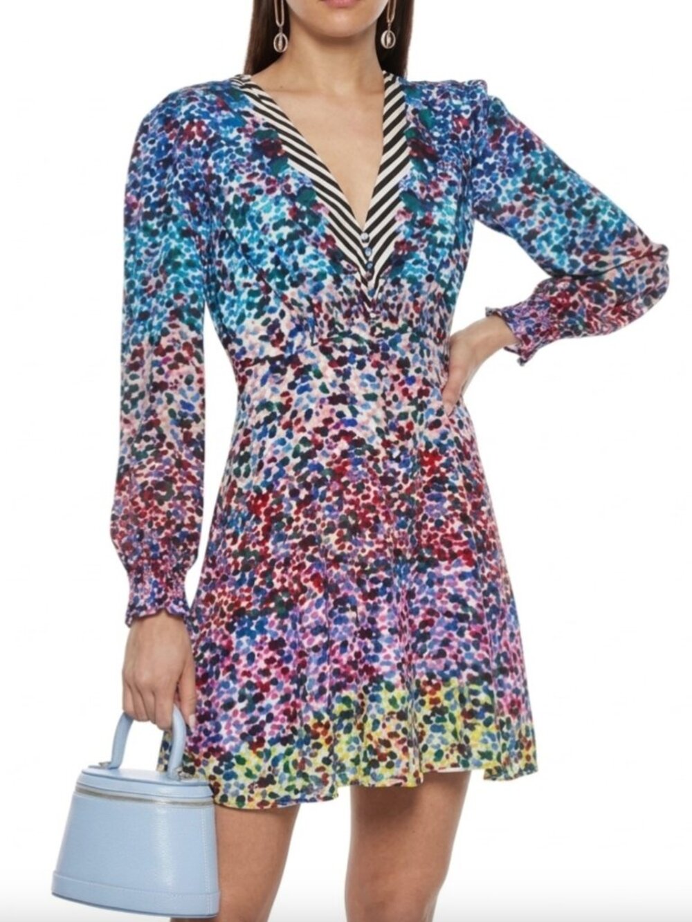 Saloni Eve Silk Mini Dress In Rainbow Gardenia Sz 2 Xs
